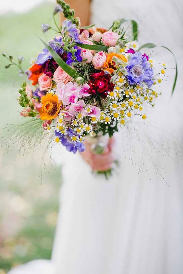 boho colorful wildflower wedding bouquet for spring