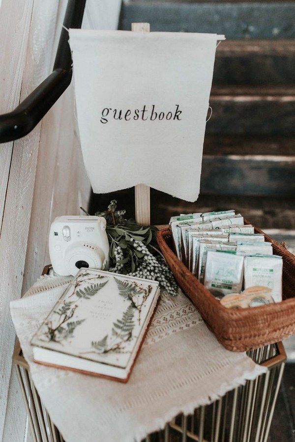 boho greenery wedding guest book sign in table ideas