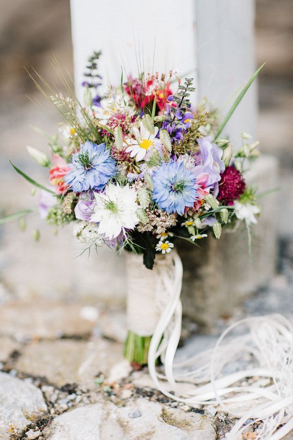 boho light blue wildflower wedding bouquet