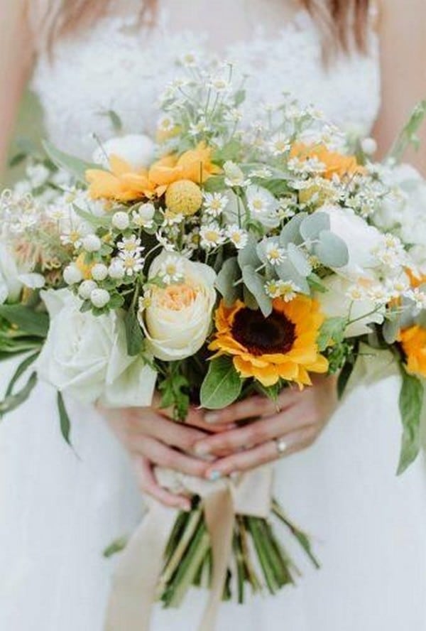 bright wedding bouquet ideas with sunflowers