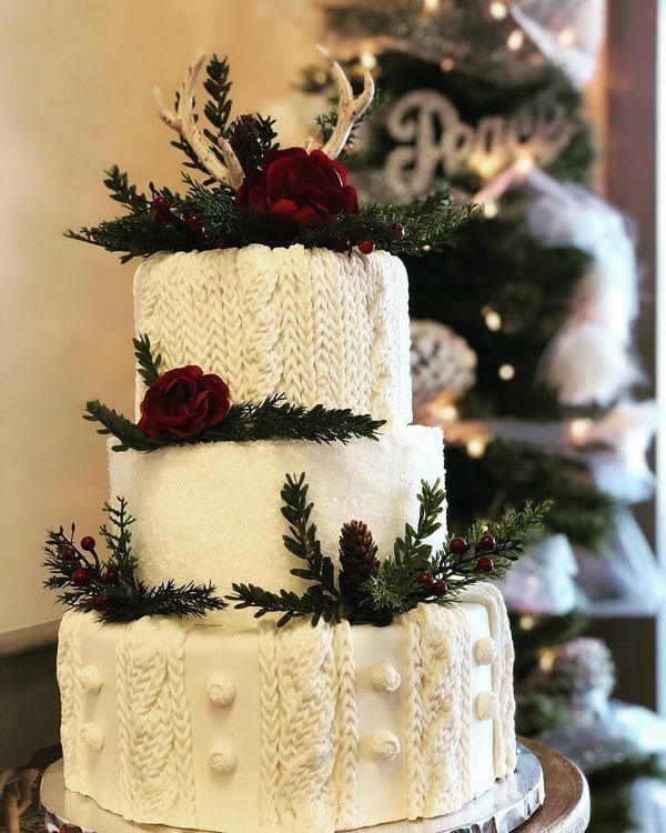 cable knit winter wedding cake