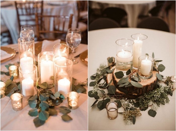 candles and greenery wedding centerpiece
