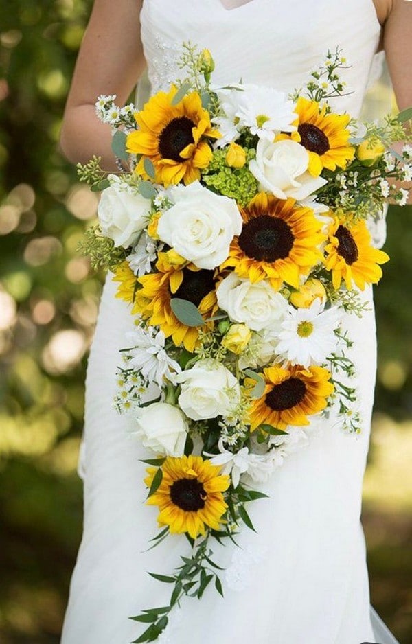 cascading sunflower wedding bouquet
