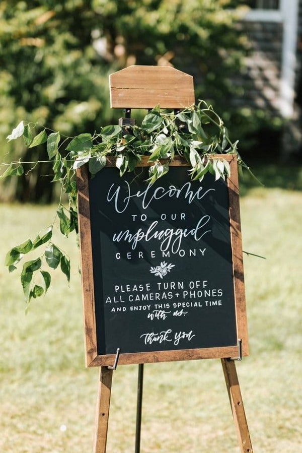 chic chalkboard unplugged wedding sign