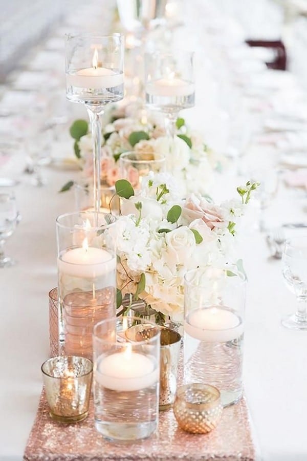 chic peach and white wedding centerpiece