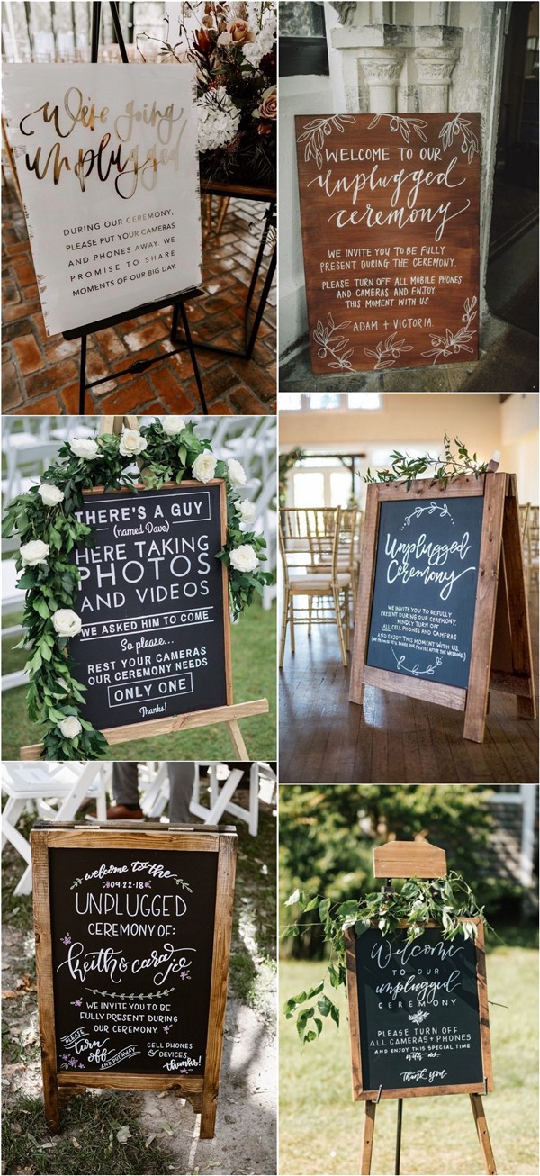 chic unplugged wedding sign ideas