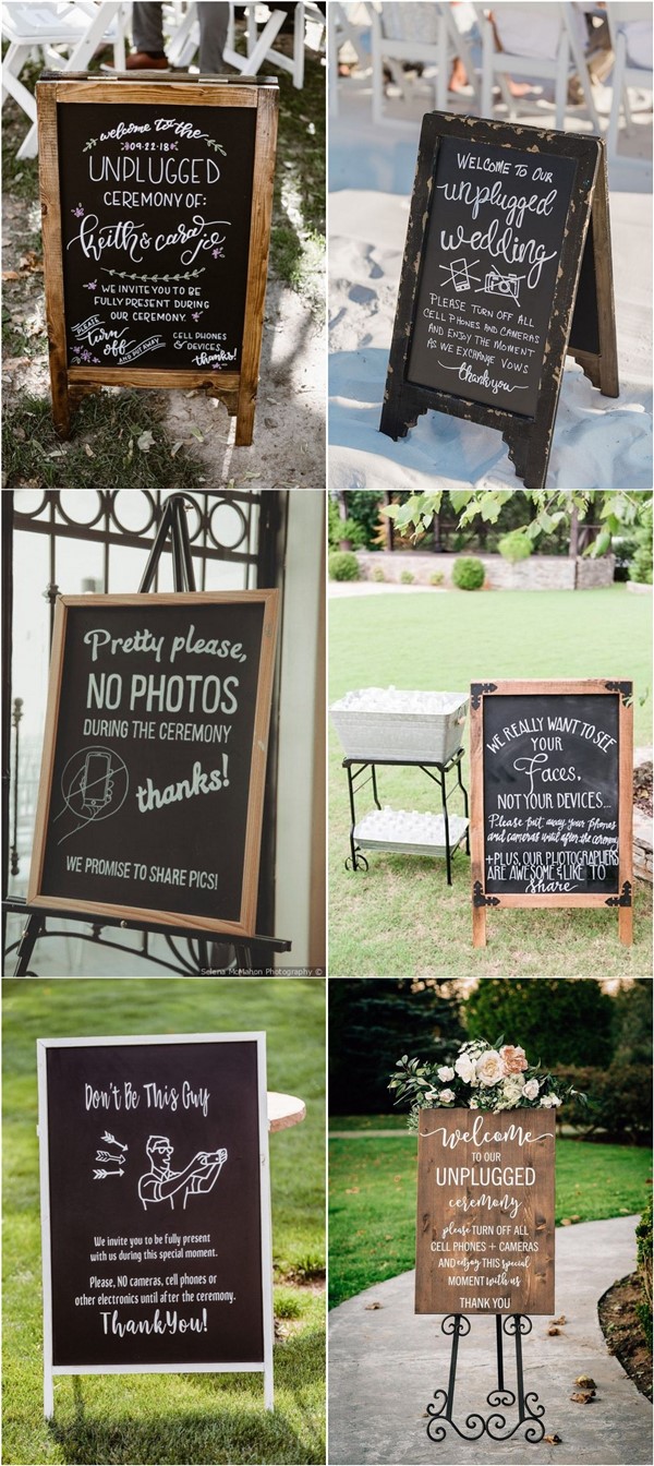 chic unplugged wedding sign ideas