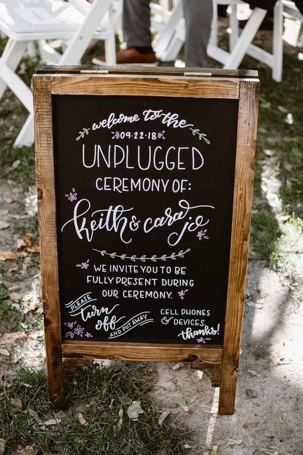 chic vintage chalkboard unplugged wedding sign