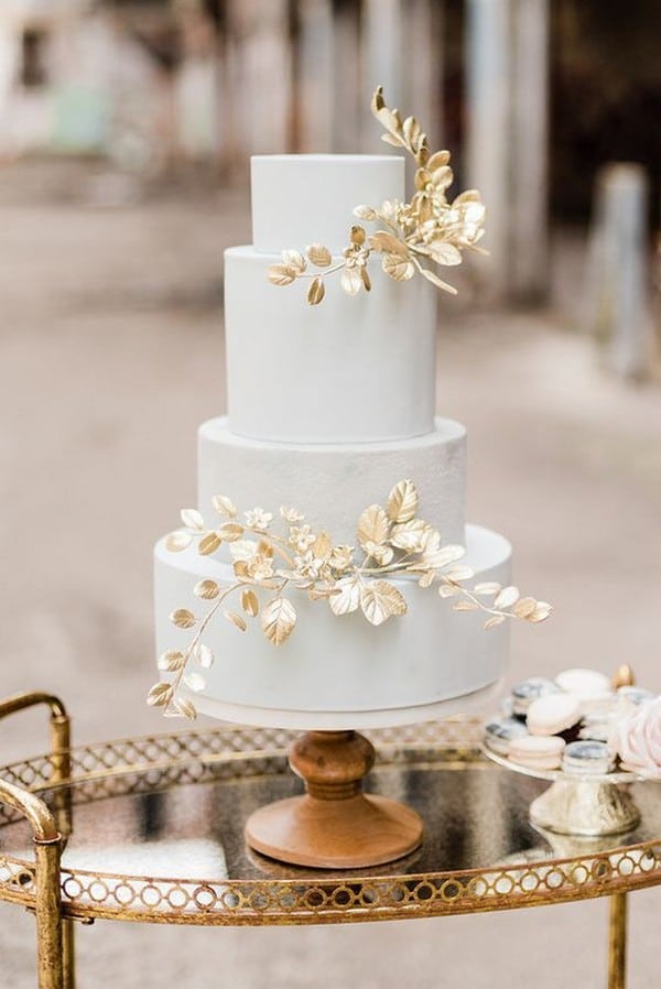classic white and gold wedding cake