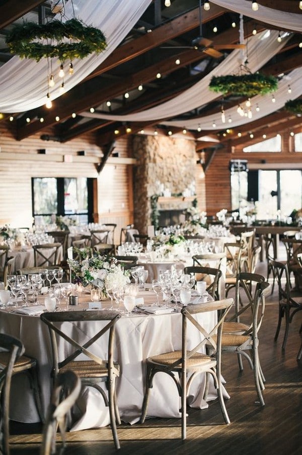 country rustic wedding reception with lights