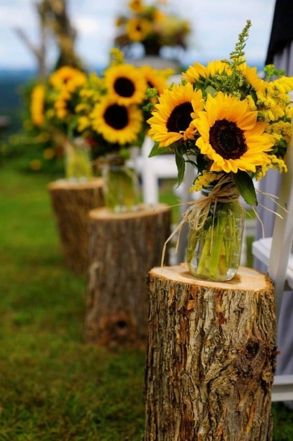 country wedding ceremony aisle decoration ideas with sunflowers