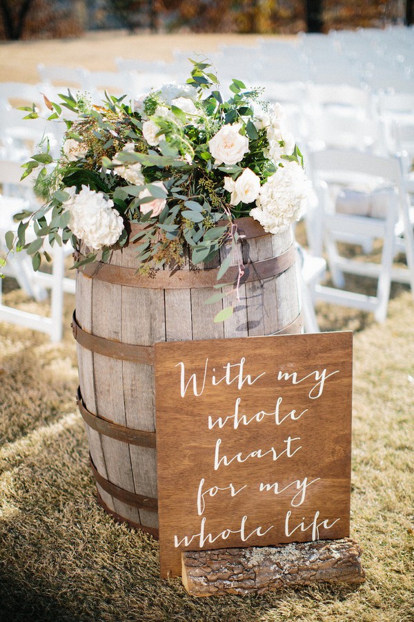 country wedding ceremony ideas with wine barrels