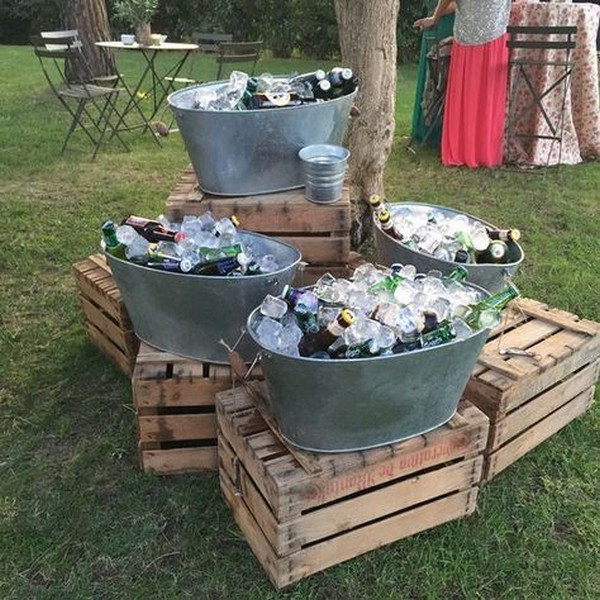 diy buckets wedding drink station for backyard weddings