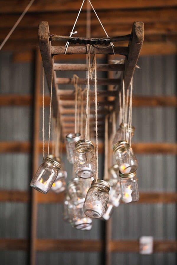 diy ladder and mason jar chandelier decor ideas for rustic and vintage weddings