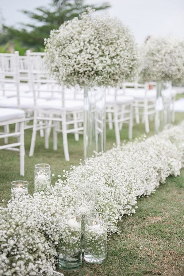 elegant white babys breath wedding decor