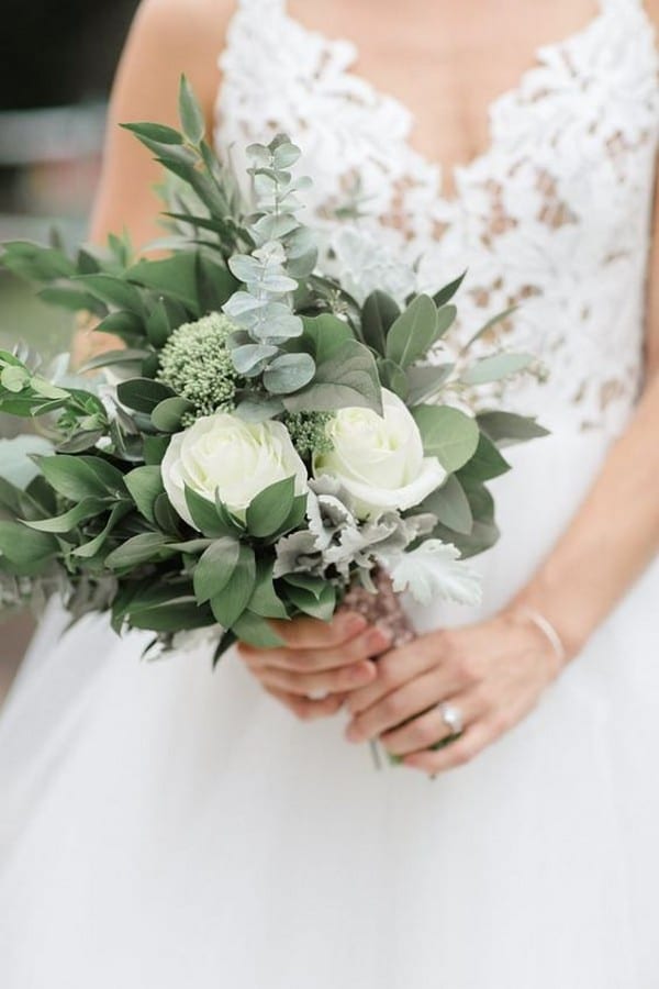 eucalyptus and white roses small simple wedding bouquet