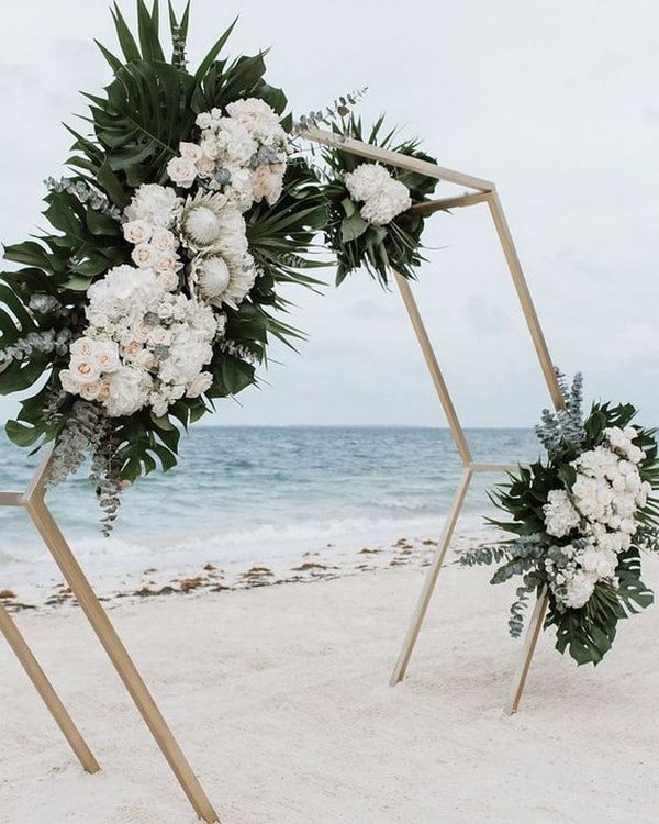 geometric tropical beach wedding backdrop ideas