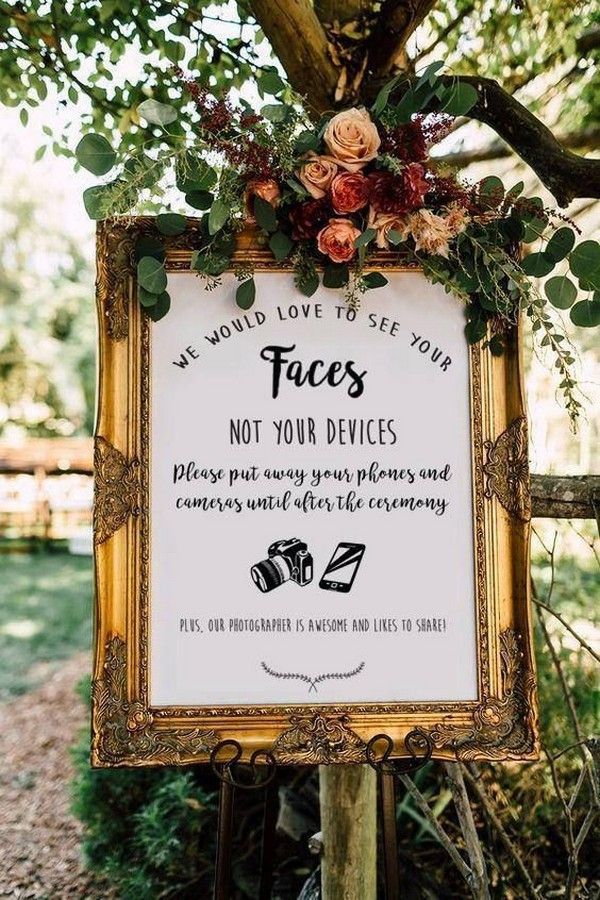 gold framed vintage unplugged wedding sign with floral