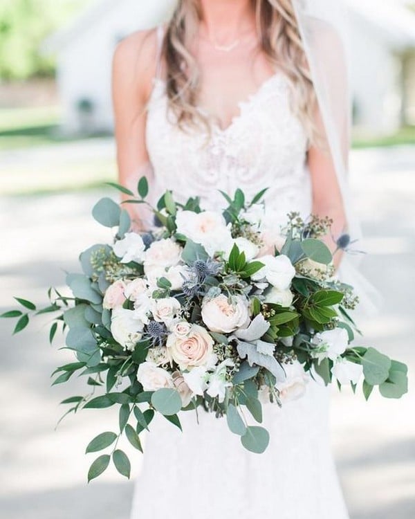 greenery and blush pink wedding bouquet ideas