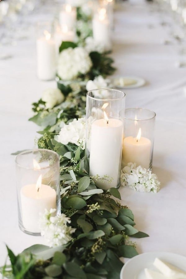 greenery and candles wedding garland ideas