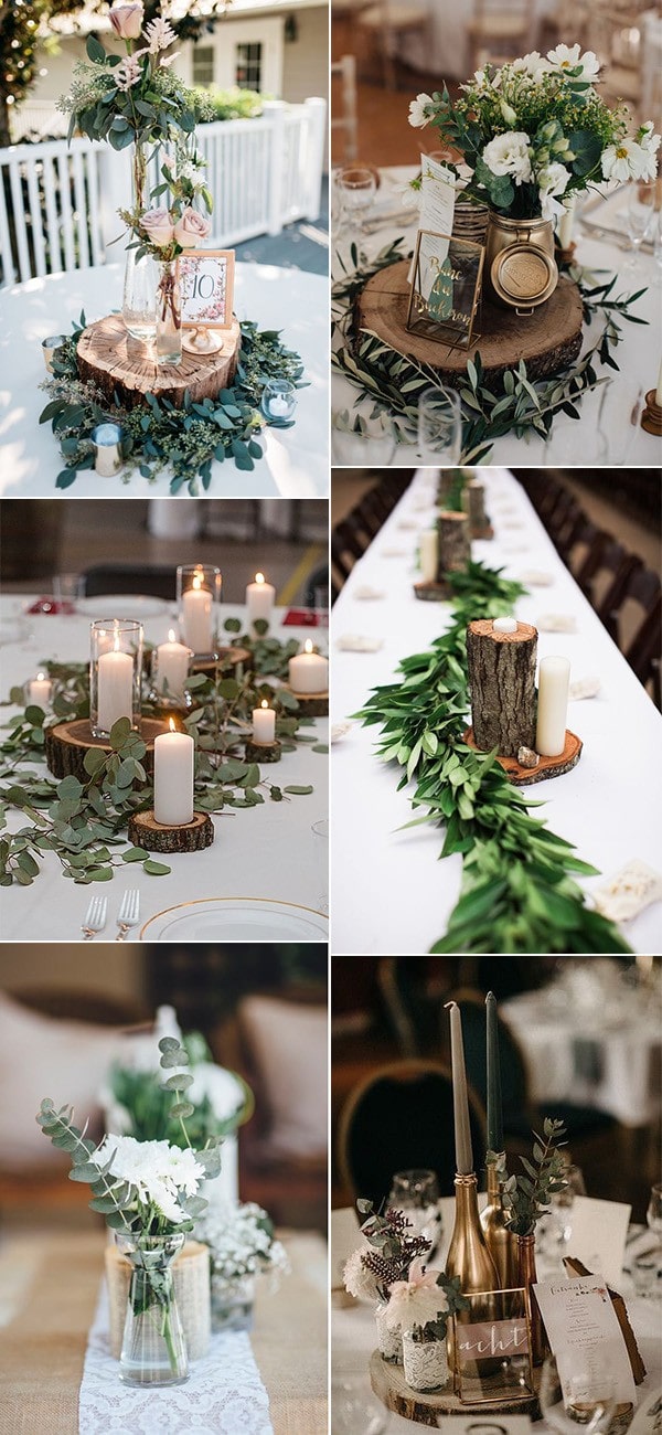 greenery wedding centerpieces with tree stumps for 2019