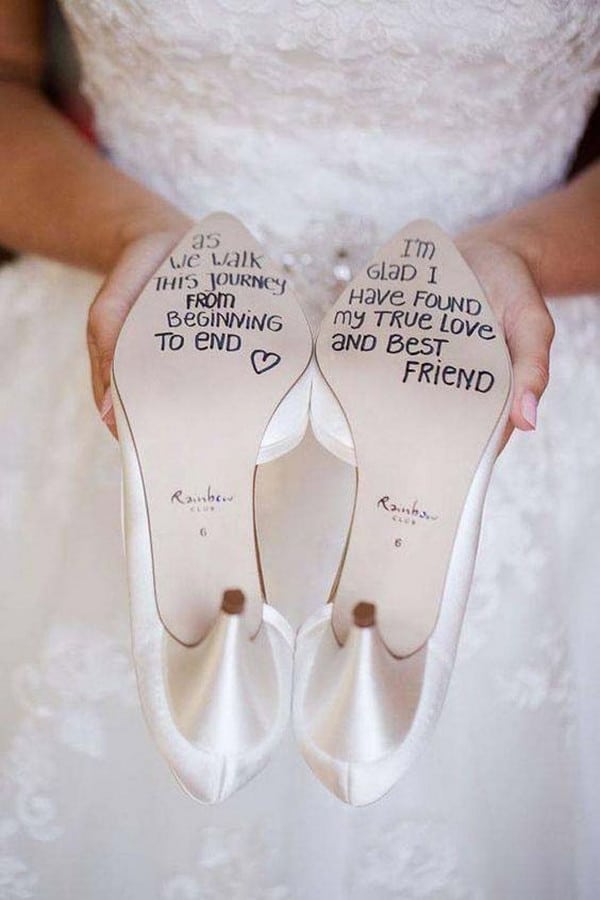 hand writing on wedding shoes