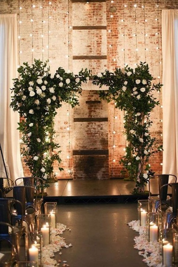 indoor greenery wedding backdrop for winter weddings - winter, winter wedding, winter wedding ideas,winter ceremony decoration