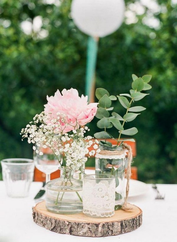 lace and burlap rustic wedding centerpiece