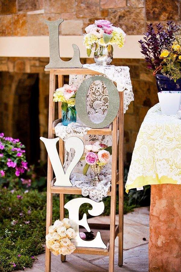 lacefloral and ladder vintage garden wedding decoration ideas