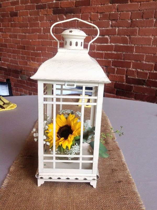 lantern wedding centerpiece with sunflowers
