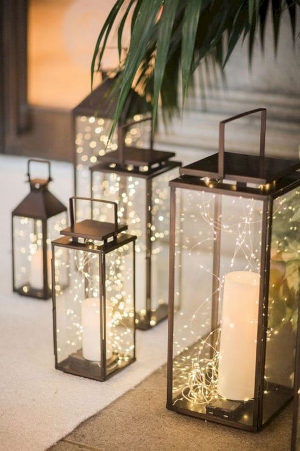 lantern winter wedding decoration ideas with candles and lights