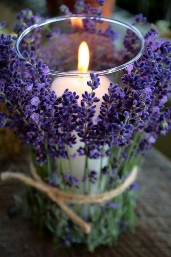 lavender around candle wedding centerpieces