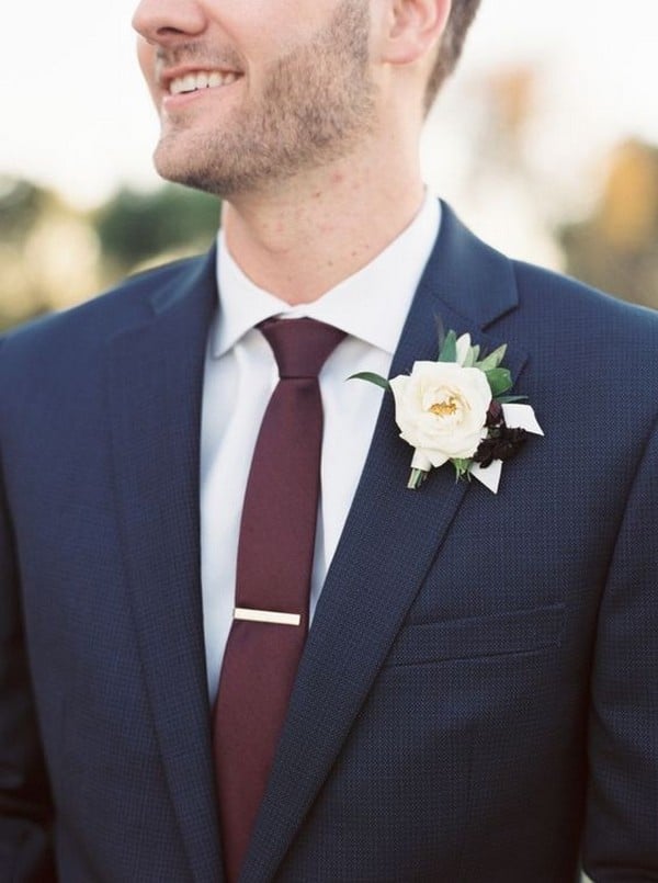 navy blue and burgundy grooms suit wedding ideas