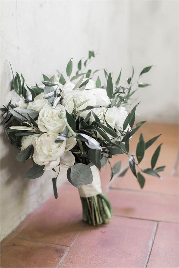 neutral white and green wedding bouquet