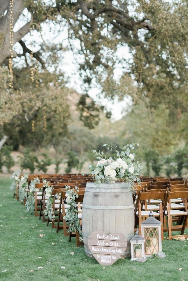outdoor wedding aisle ideas with wine barrels