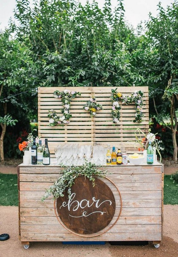 outdoor wooden wedding drink bar ideas