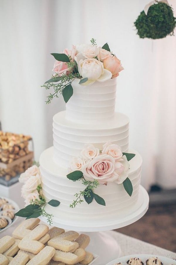 pink white and green spring wedding cake
