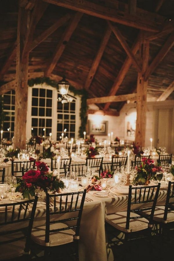 red and green indoor wedding table idea - winter, winter wedding, winter wedding ideas