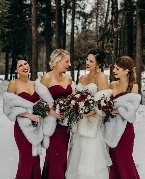 red bridesmaids dress for a winter wedding - winter, winter wedding, winter wedding ideas