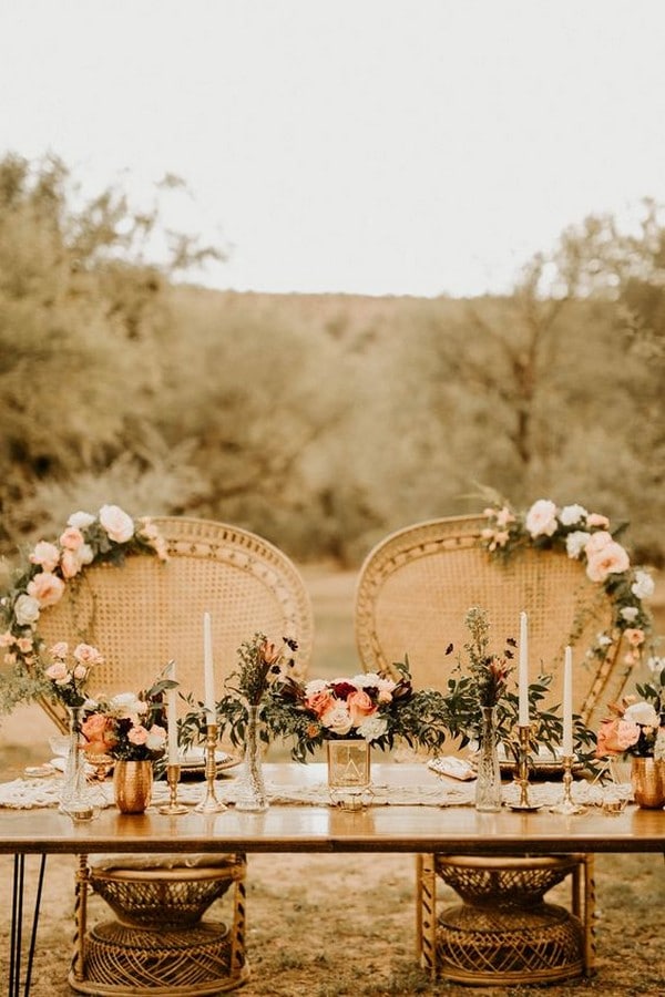romantic bohemian inspired wedding table decoration ideas