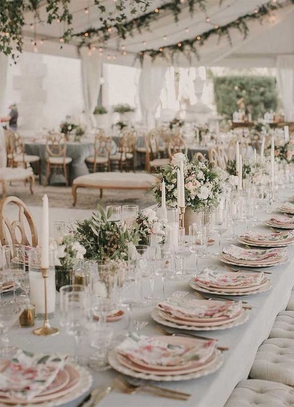 romantic pink and sage garden wedding reception ideas