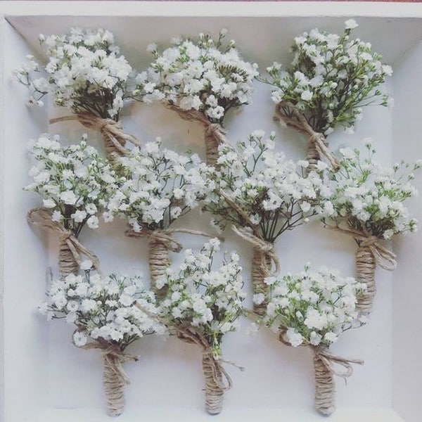 rustic babys breath wedding boutonniere