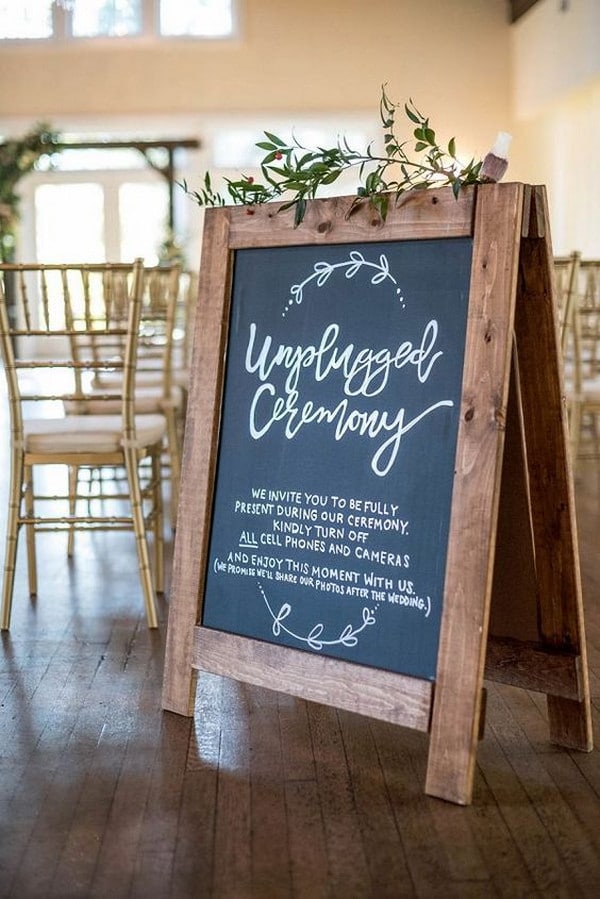 rustic chalkboard unplugged wedding ceremony sign ideas