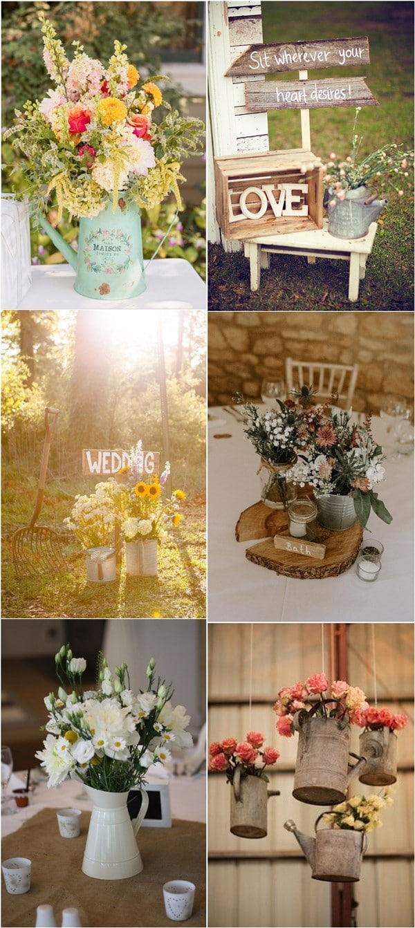 rustic country watering can wedding decoration ideas