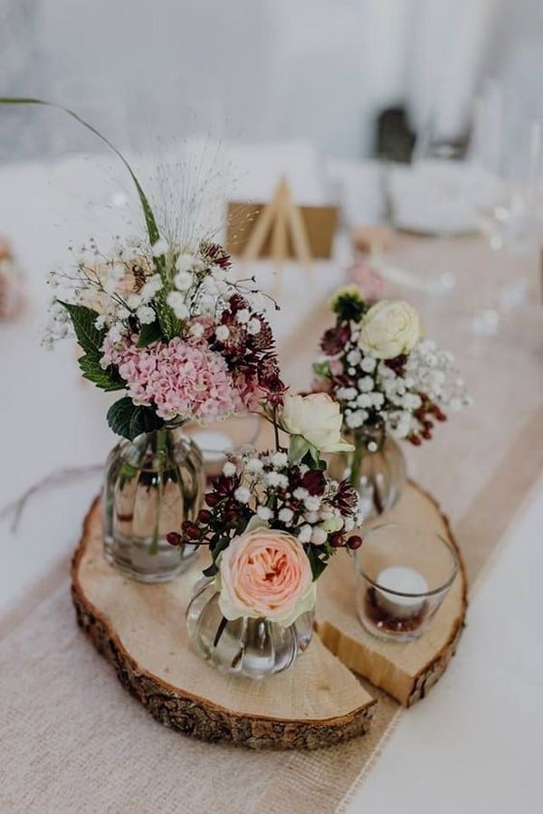 rustic diy wedding centerpiece with tree stump