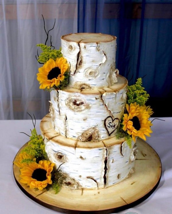 rustic sunflower wedding cake