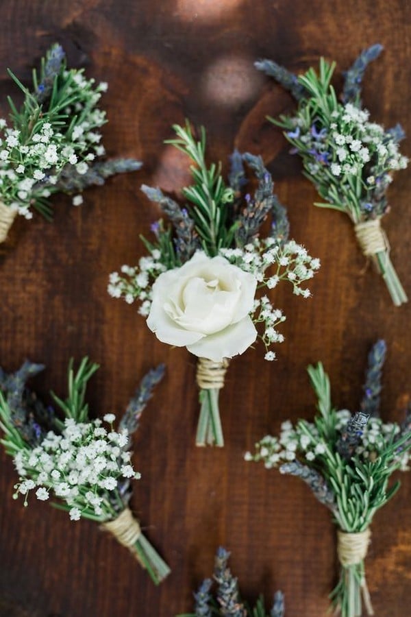 rustic wedding boutonniere with babys breath