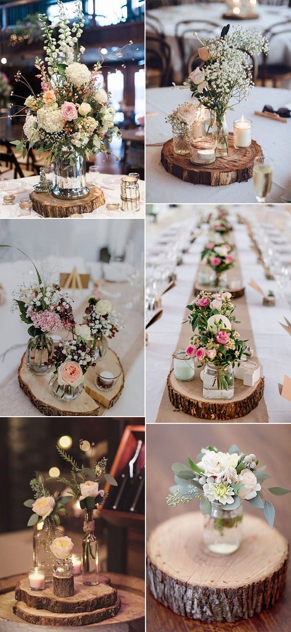 rustic tree stumps wedding centerpieces