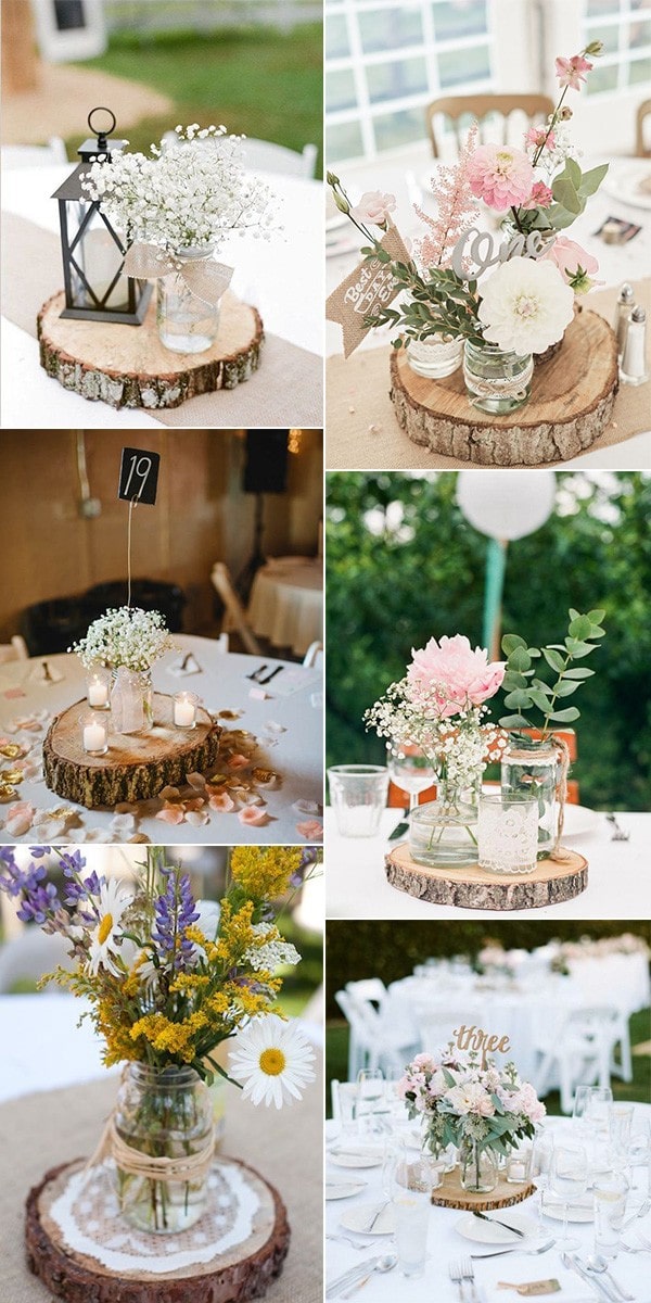 rustic wedding centerpieces with tree stumps