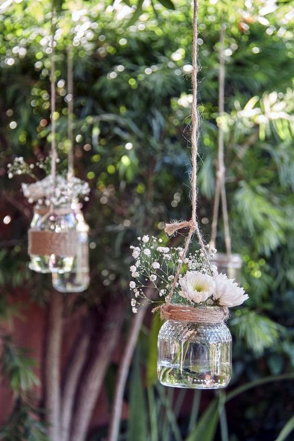 rustic wedding decoration ideas with hanging mason jars